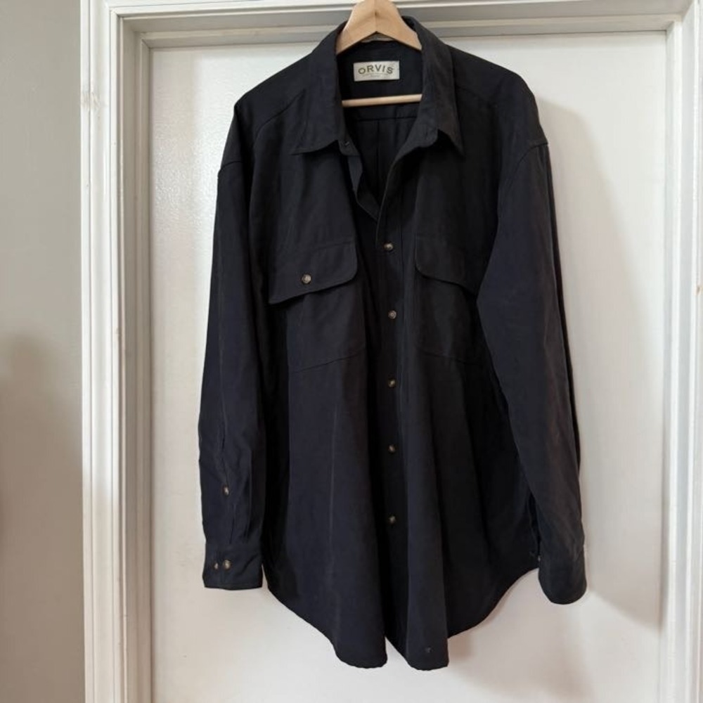 Orvis Button Down Shirt Black Mens XXL Solid Excellent Condition
